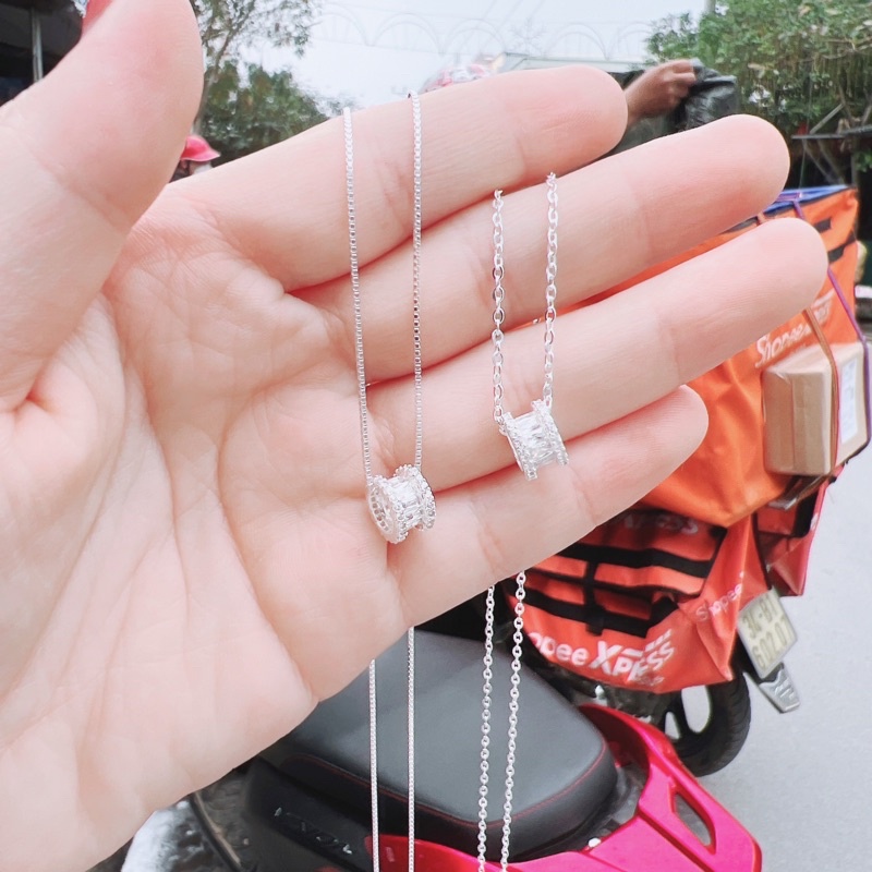 Dây chuyền bạc nữ DaLiA Jewelry mặt viên tròn đá pha lê cá tính vòng cổ bạc thật 925 không gỉ