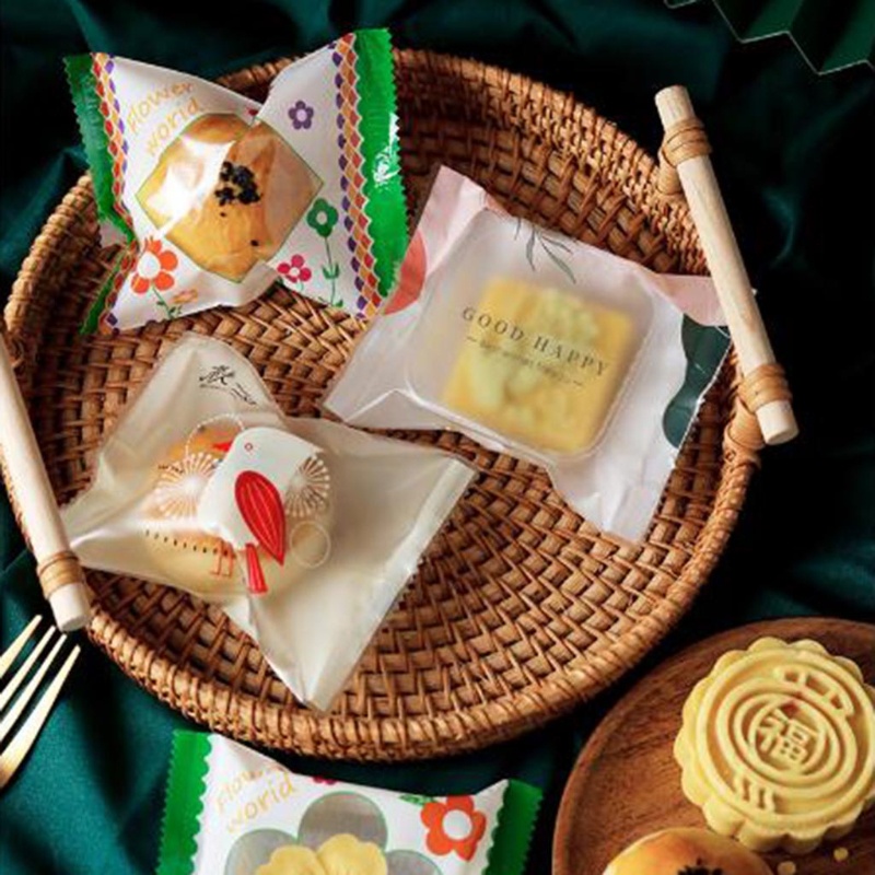 Set 100 Túi Nhựa Đựng Bánh Kẹo Họa Tiết Hoa Và Chim Mùa Thu