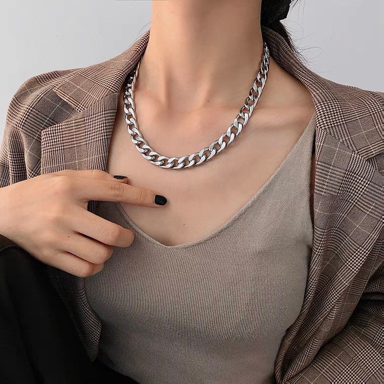 Vòng cổ bằng thép titan dày phong cách hiphop thời trang cá tính cho nữ