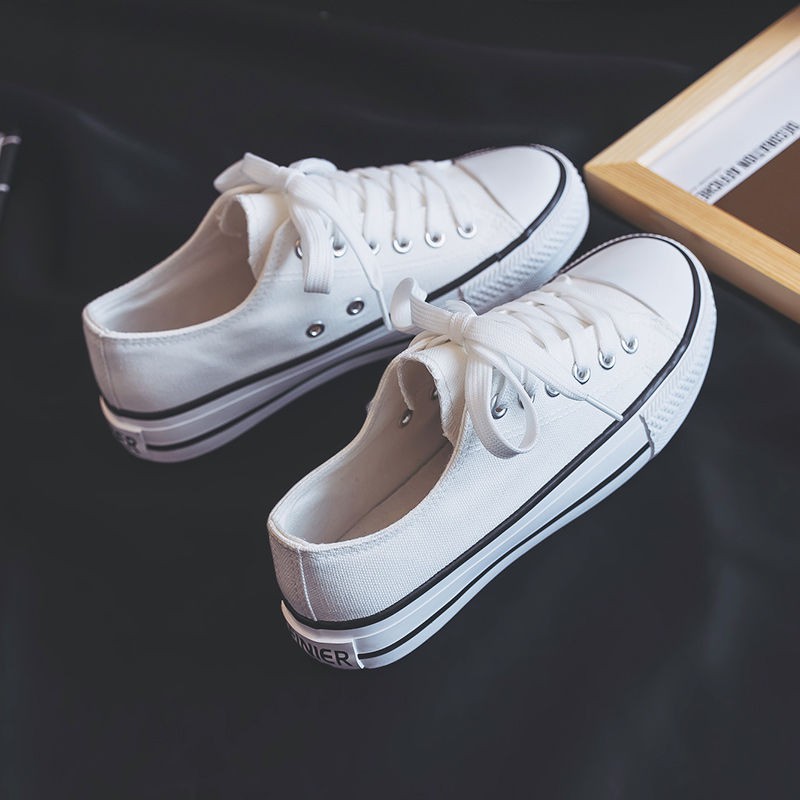 Giày thể thao vải canvas màu trắng phong cách harajuku Hàn Quốc dành cho nữ 2022