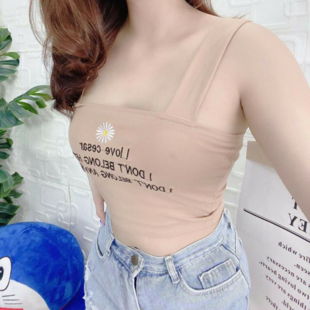 Áo 2 dây croptop bảng bự thêu hoa cúc siêu đẹp