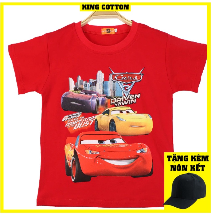 Áo thun cho bé xe đua 2 3 màu, Có size người lớn, King Cotton