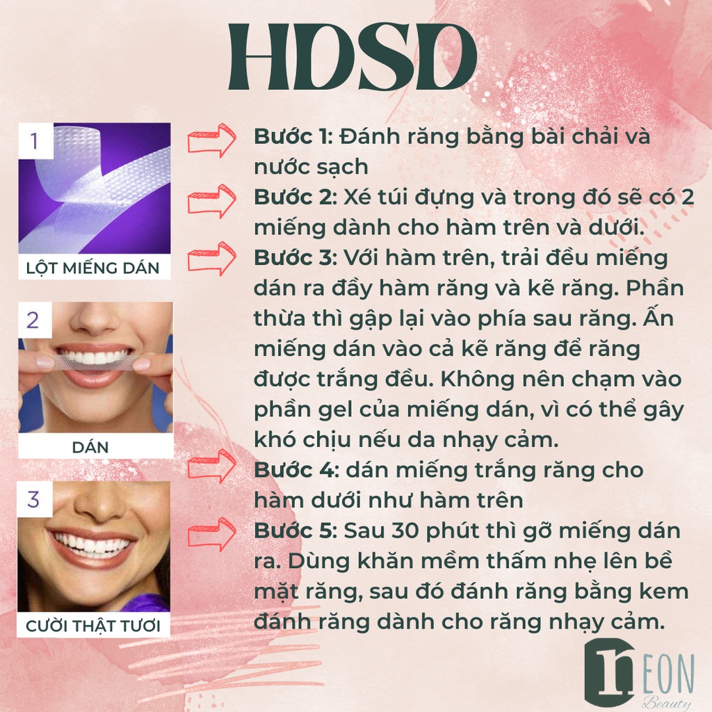 Miếng dán trắng răng Crest 3D White - CHÍNH HÃNG - 1 GÓI - NEON BEAUTY