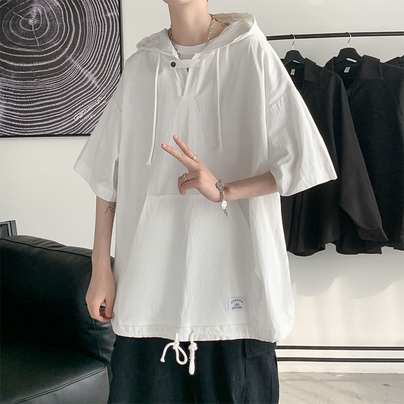 Áo Hoodie Ngắn Tay Dáng Rộng Thời Trang Dành Cho Nam