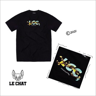 Áo thun chữ lechat hoa mai màu đen