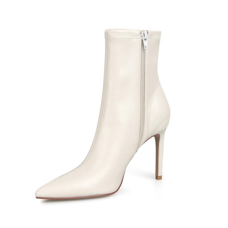 Giày bốt cao gót màu trắng/ đen phong cách Pháp thời trang thu đông 2021 cho nữ