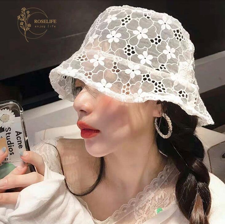 Mũ bucket phối ren hoa phong cách Hàn Quốc xinh xắn dành cho nữ