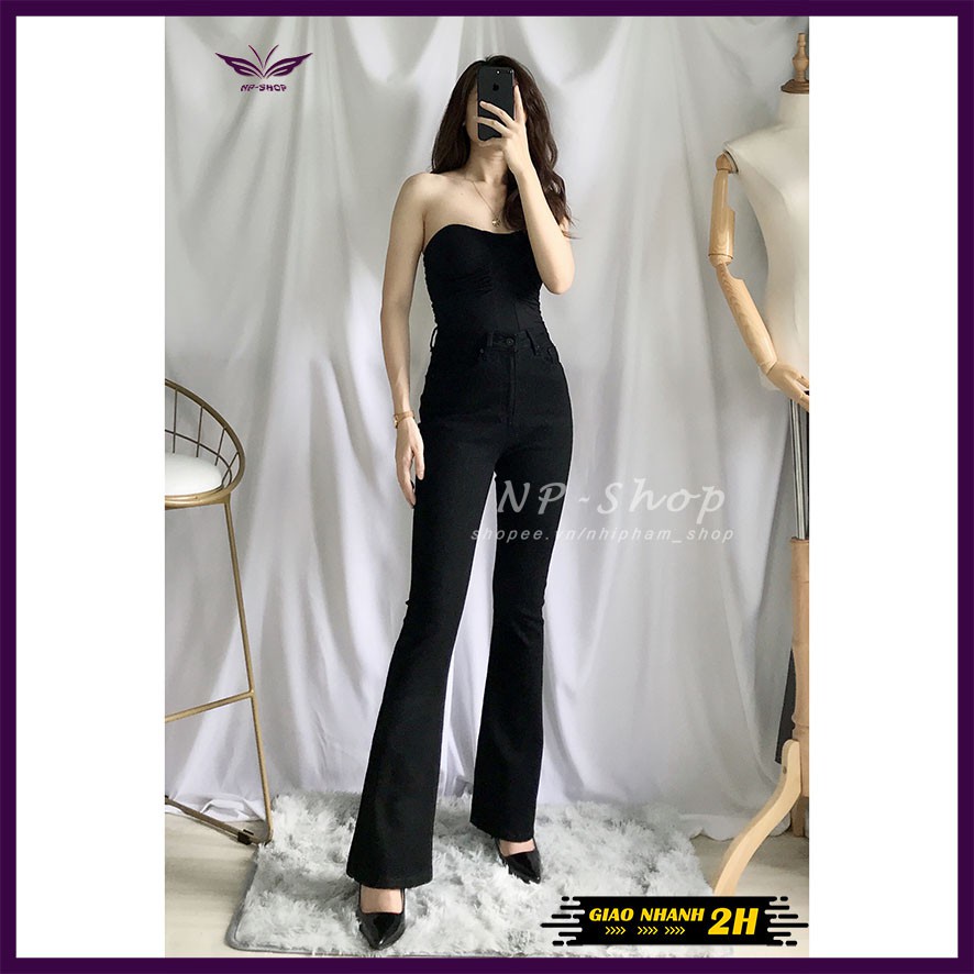 Quần jean ống loe lưng cao dáng dài Đen/Trắng ⚡️ Quần bò nữ kiểu trơn sang chảnh NP Shop⚡️ *