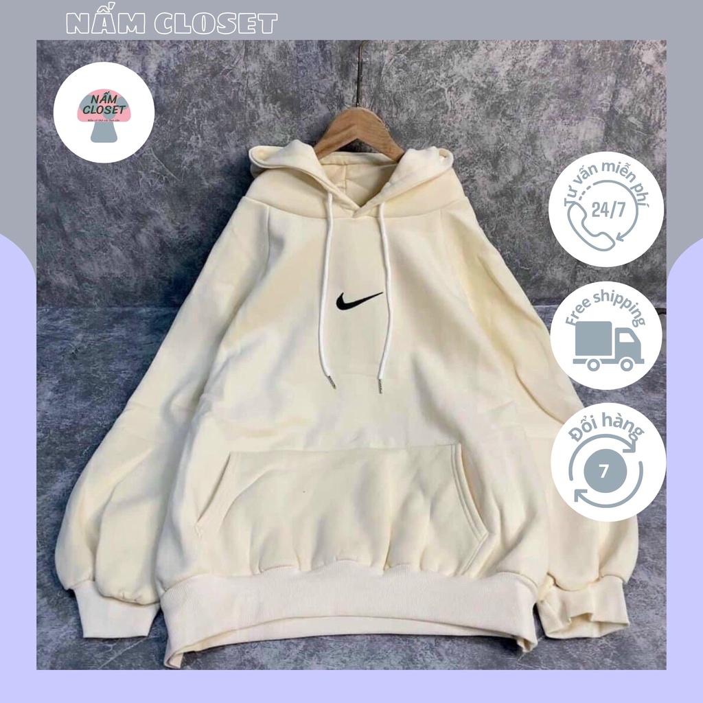 Áo hoodie nỉ nữ nam thêu thêu logo Nike, áo hoodie chất nỉ dày dặn, hàng xinh xắn be sữa GZHD055