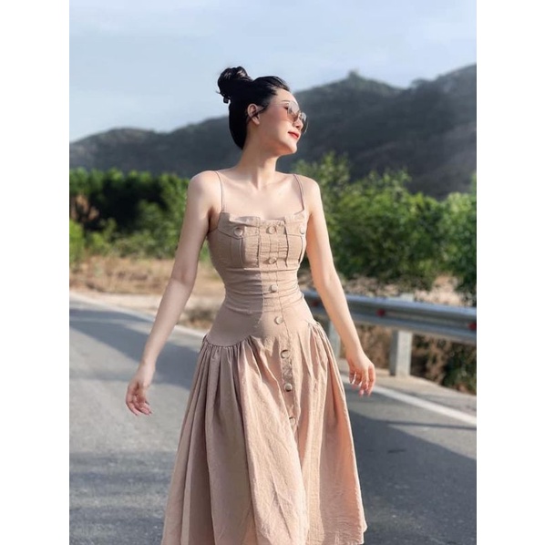Đầm Maxi 2 Dây Nhún Eo Túi Lắp