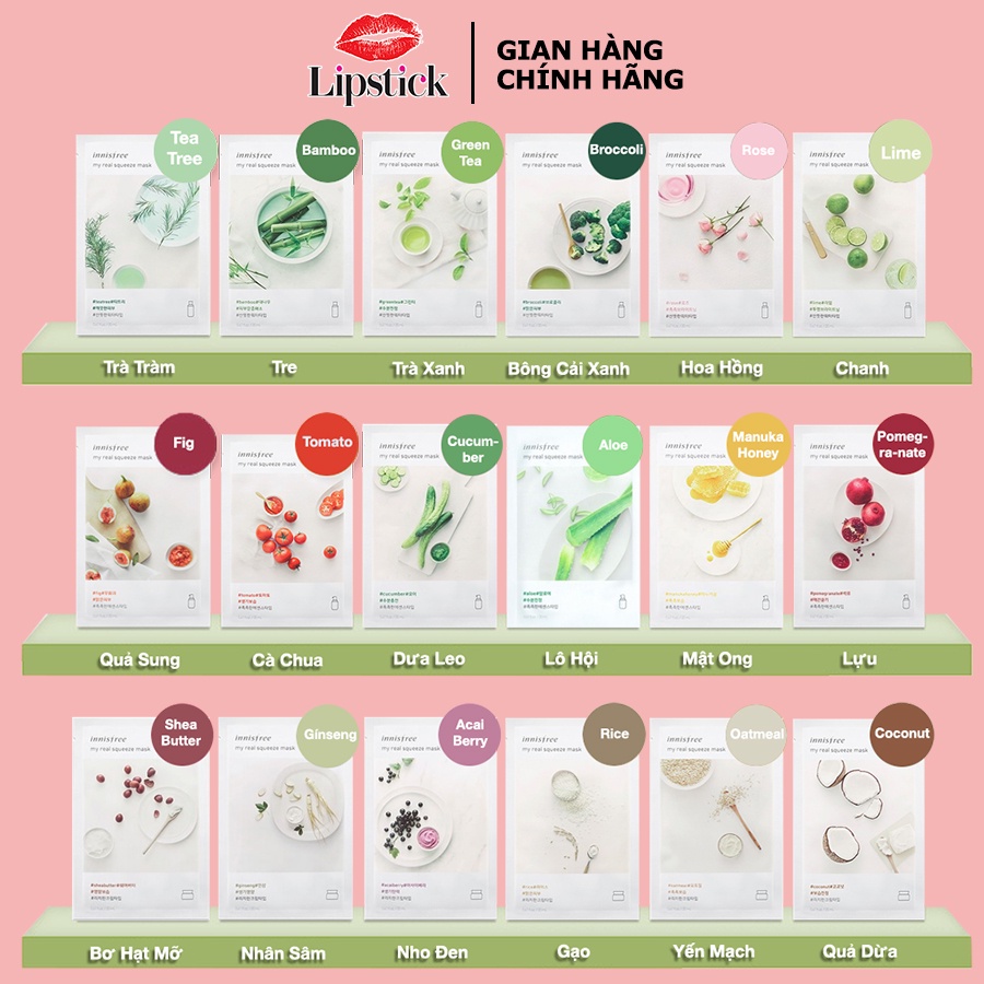 Mặt nạ giấy Innisfree My Real Squeeze Mask, mặt nạ dưỡng da Hàn Quốc - Lipstick ofical store