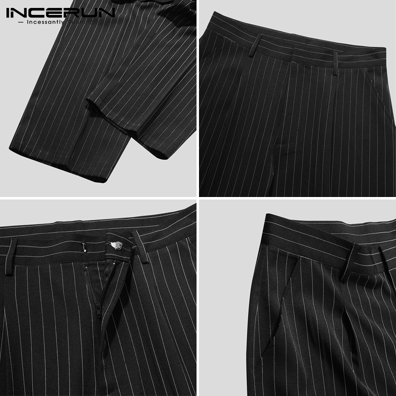 Quần dài INCERUN dáng rộng phối sọc phong cách thời trang Hàn Quốc cho nam giới