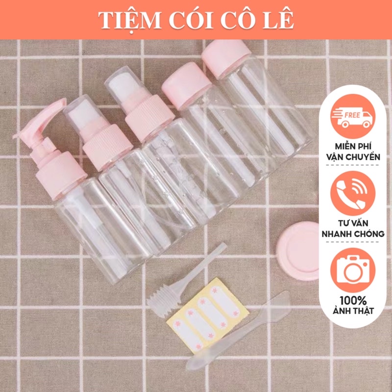 Bộ chiết mỹ phẩm, lọ chiết mỹ phẩm trong suốt kèm túi zip đi du lịch tiện lợi-Tiệm Cói Cô Lê