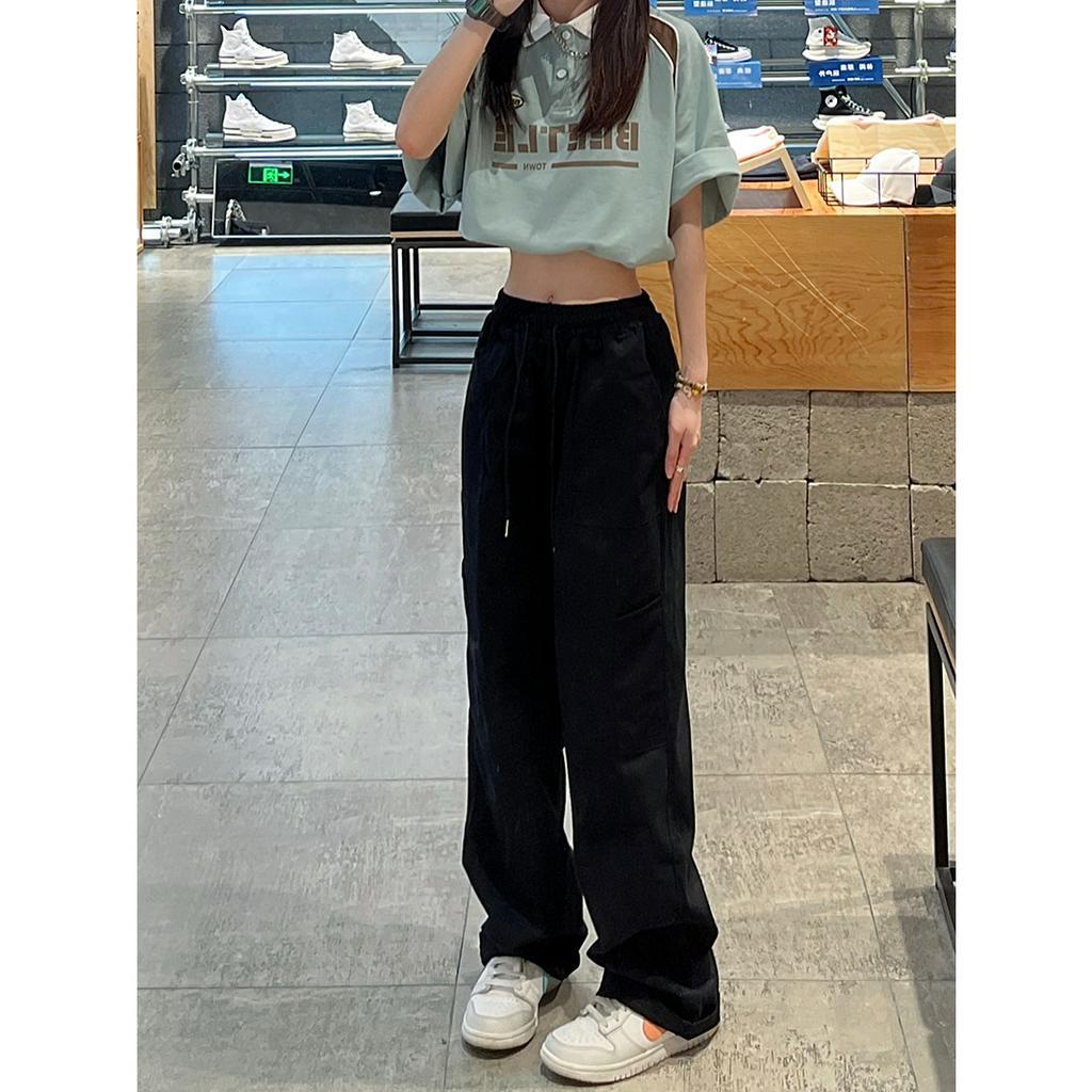 Ethelgirl Quần Dài Lưng Cao Ống Rộng Phối Túi Với 3 Màu Thời Trang Hàn Quốc Cho Nữ