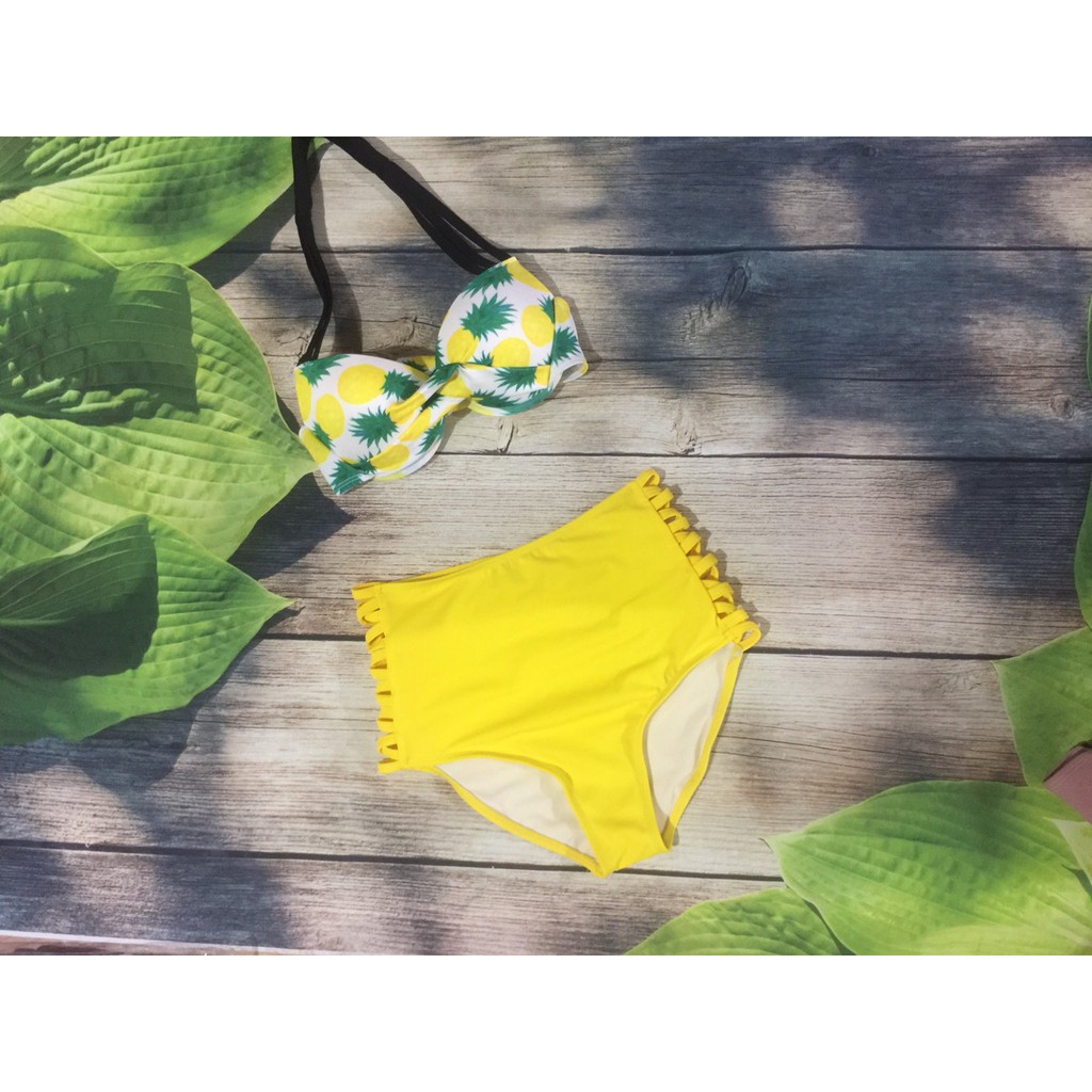 Bikini hai mảnh họa tiết dứa chất thun lạnh mặc đi biển đẹp