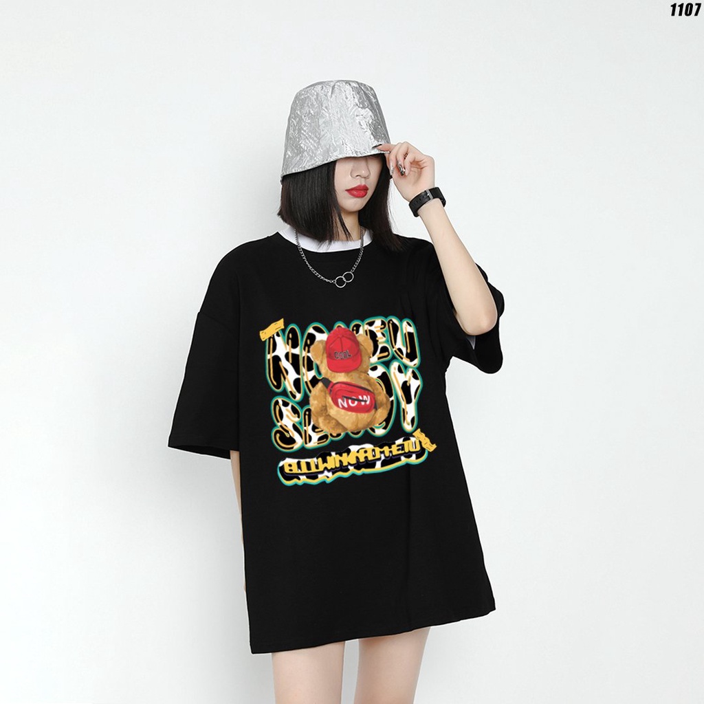 Áo phông unisex nam nữ form rộng tay lỡ Gấu Now 1107