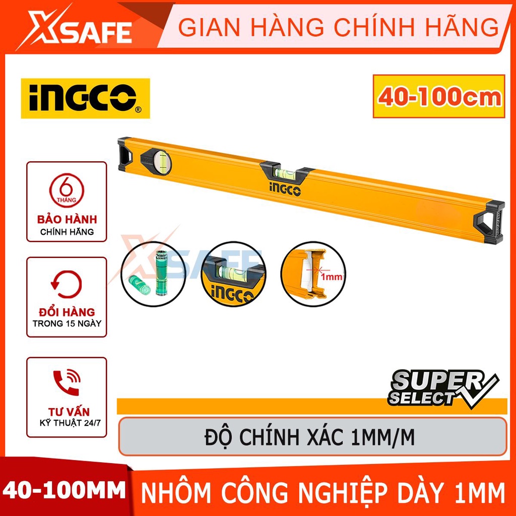 Thước thủy cân bằng INGCO 40-100cm độ chính xác cao, thước thủy nhôm công nghiệp [chính hãng][xsafe]