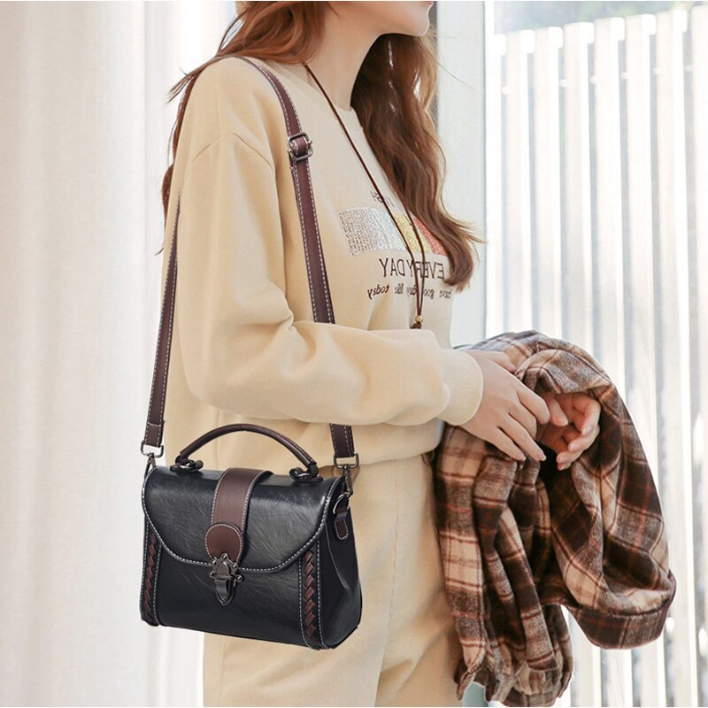 Túi Đeo Chéo Da PU Màu Trơn Phong Cách Vintage Thanh Lịch Cho Nữ