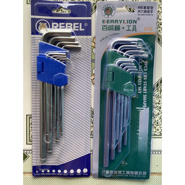 Bộ lục giác đầu bông( berrylion hoặc yeti), lục giác bi 9 cây chữ L dài 23cm T10 - T50 hiệu LS