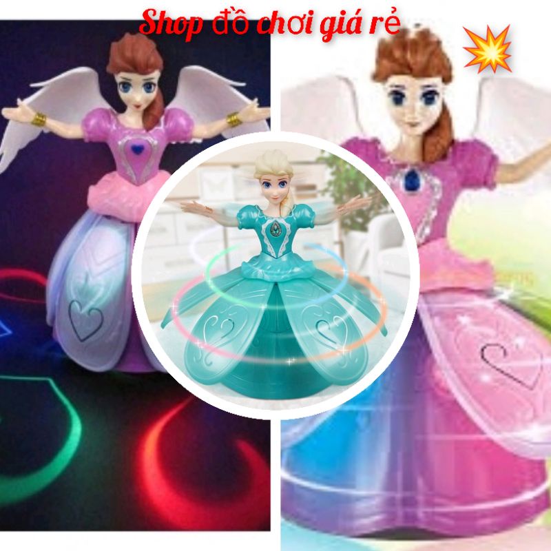 Đồ chơi Búp bê công chúa Elsa, Anna nhảy múa xoay tròn có nhạc và đèn cho bé yêu