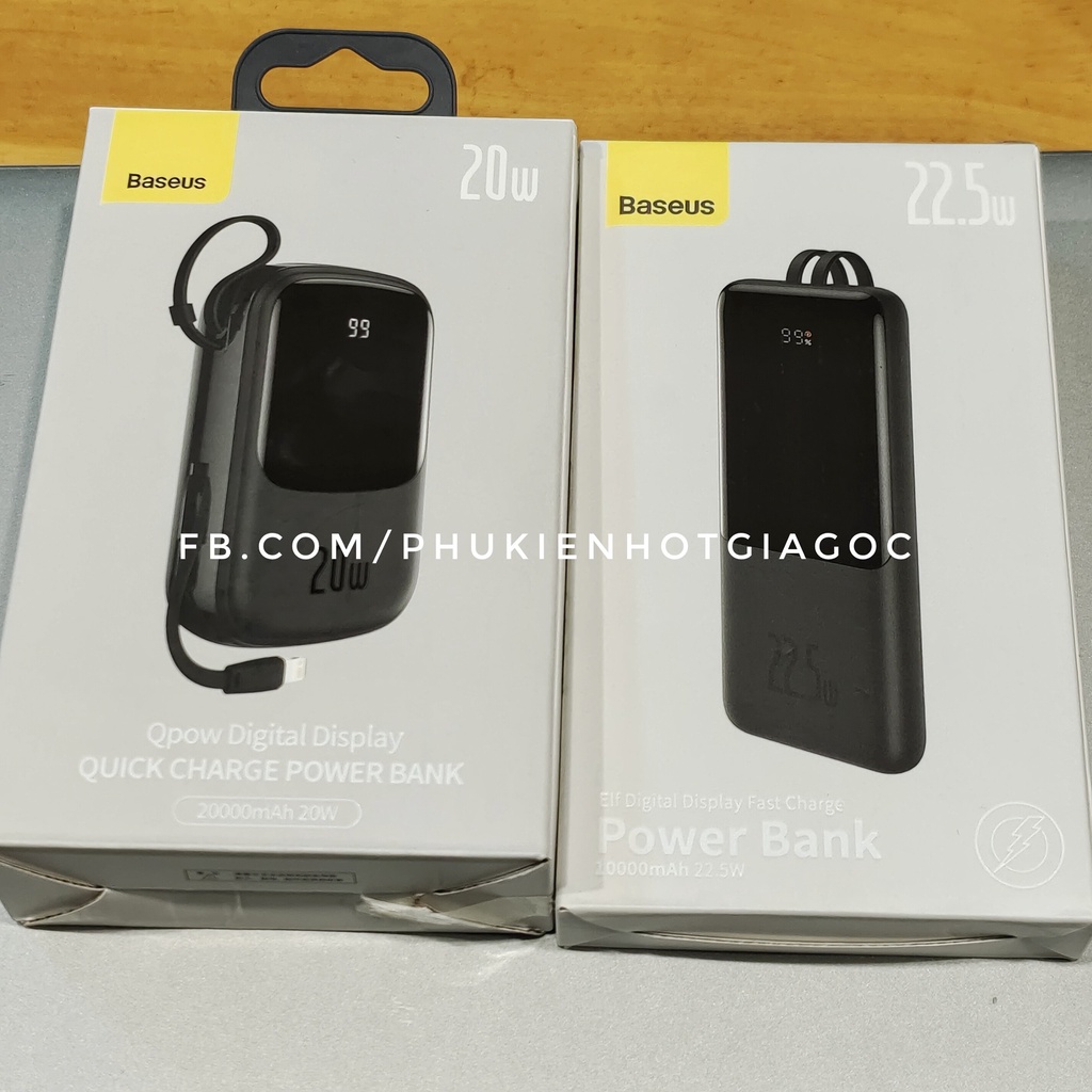 Pin sạc Dự Phòng Baseus Qpow Digital 20000 Sạc Nhanh 20W kèm cáp Iphone / Pin Elf 10000 mAh 22.5W kèm cáp sạc type C