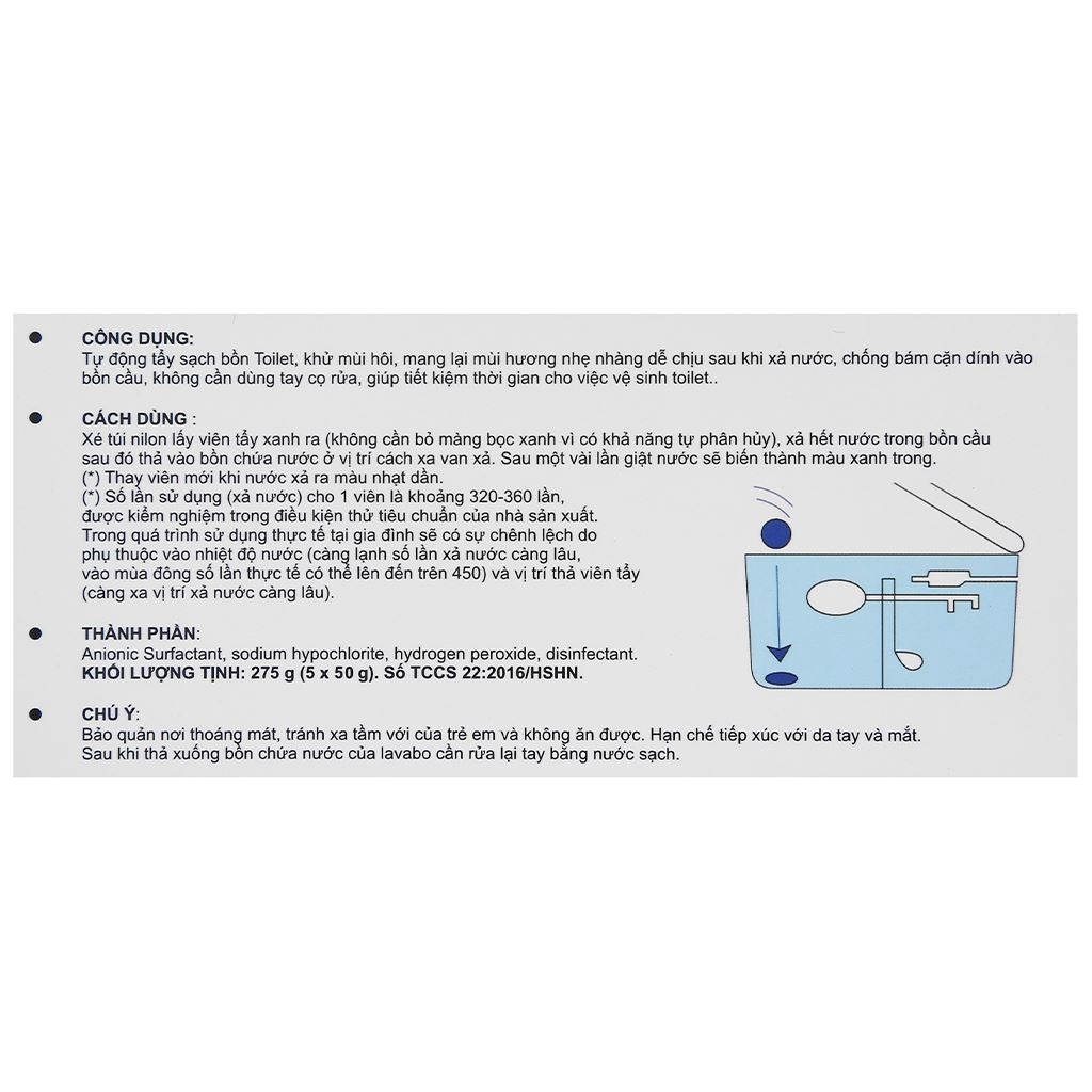 Hộp 5 viên tẩy xanh diệt khuẩn làm thơm bồn cầu toilet Value Pack Hando 275g ( 5 x 55g)
