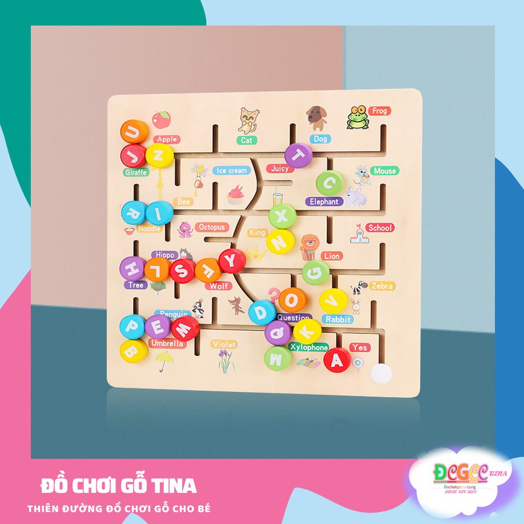Bộ Đồ Chơi Gỗ Bảng Chữ Cái Thông Minh Bảng Gỗ Cho Bé Đường Đua Mê Cung Học Chữ Cái Cho Bé Đồ Chơi Gỗ Thông Minh Tina