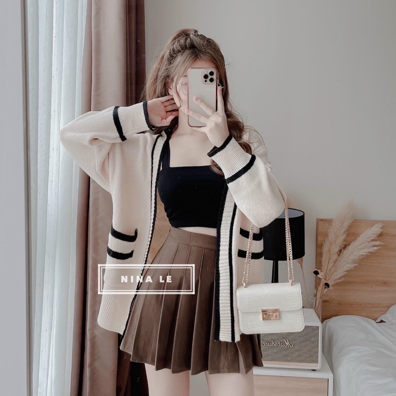 Áo khoác len cardigan dáng dài phối màu cực xinh!