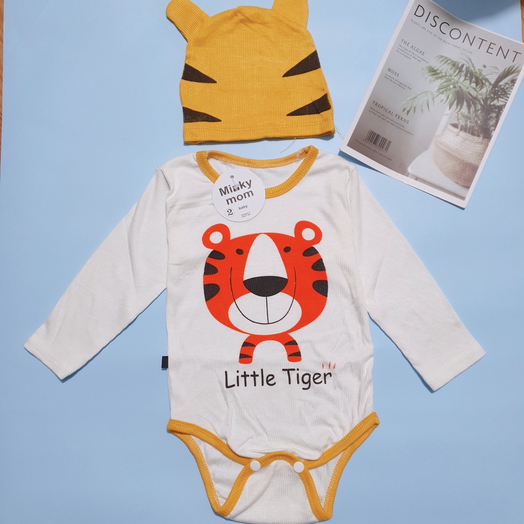 Set chip tay dài tặng kèm mũ cực xinh mẫu HỔ TIGER chất vải tăm lạnh mềm mát cho bé sơ sinh (4-10kg)