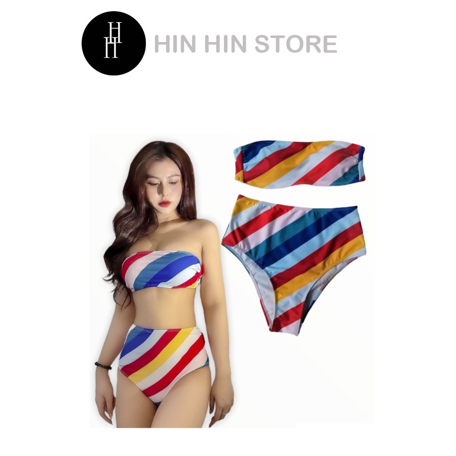 Set bikini kẻ màu cầu vòng HB15 Hỉn Hỉn Store