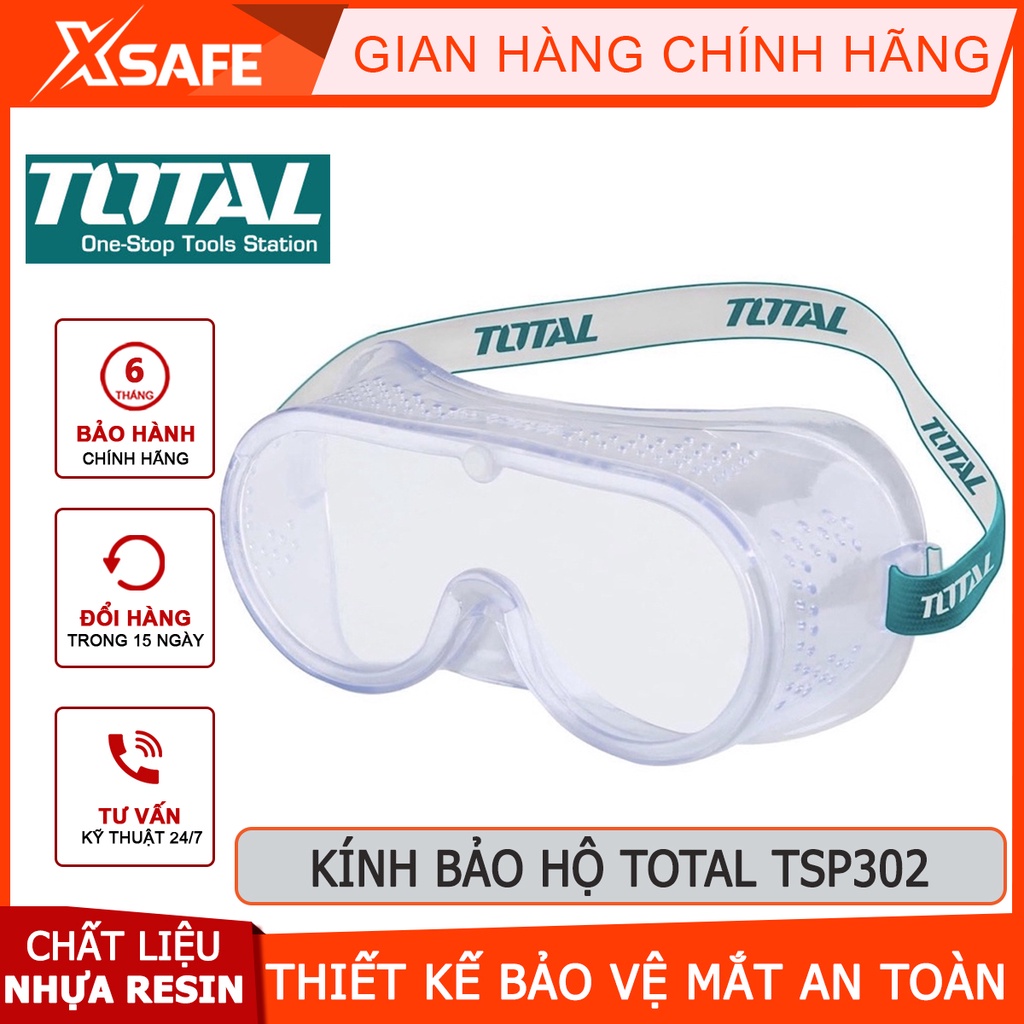 Kính bảo hộ lao động TOTAL TSP302 kính nhựa dẻo chống bụi Màu tròng kính trong suốt, khung nhựa PVC mềm và nhẹ