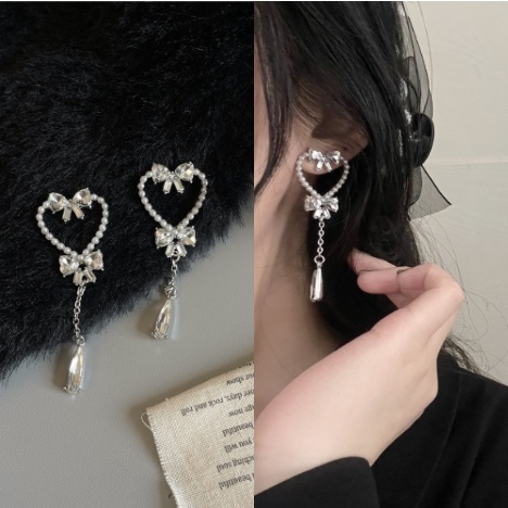 Bông Tai Dáng Dài Bằng Bạc 925 Phối Tua Rua Phong Cách Hàn Quốc Thời Trang Cho Nữ