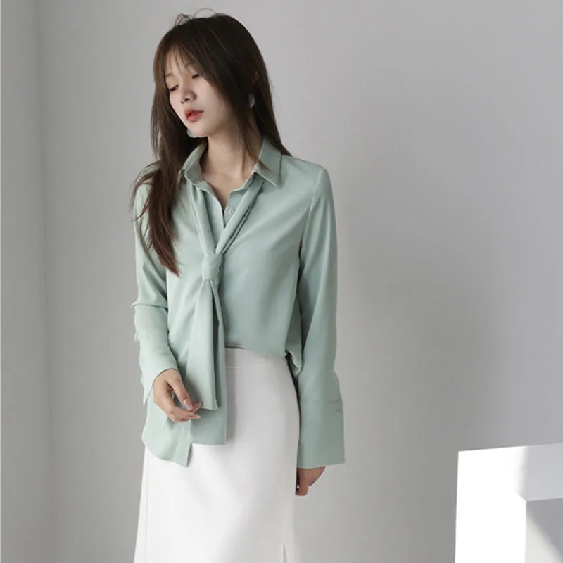 Áo Sơ Mi Dài Tay Thiết Kế Mới Cổ Thắt Nơ Tháo Rời Được Phong Cách Retro Dành Cho Nữ