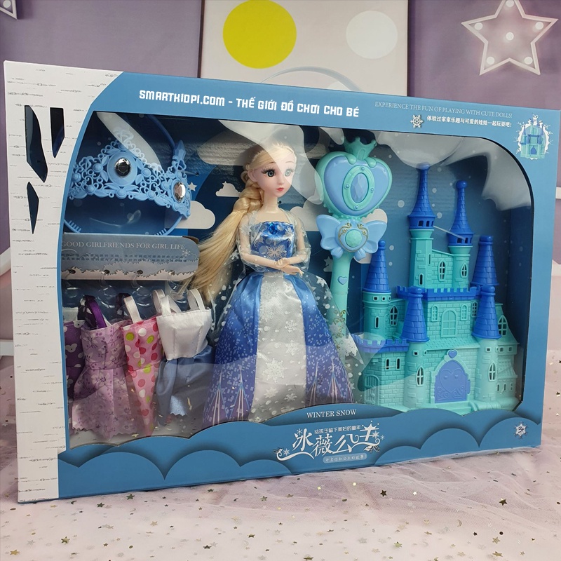 [Mã LIFE0503TOYS giảm 10% đơn 0Đ] [ẢNH THẬT] - BÚP BÊ ELSA TÓC MÂY - CÓ QUẦN ÁO THAY THẾ - GẬY ÁNH SÁNG VÀ LÂU ĐÀI TUYẾT