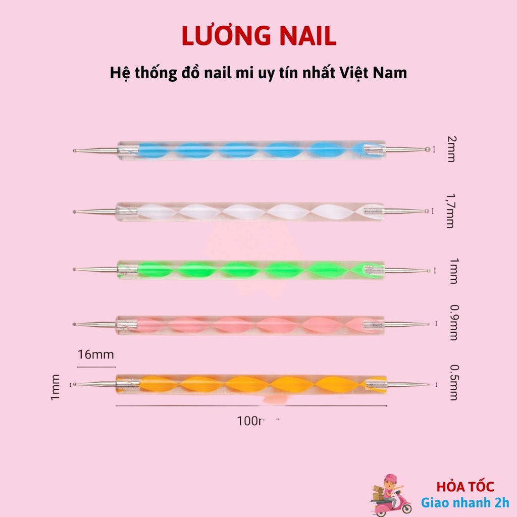Set 5 cọ chấm bi nail vẽ móng nhiều size 2 đầu -Bút chấm đá nail