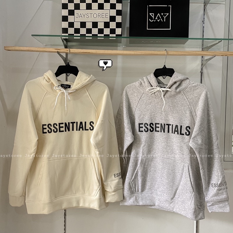 Áo Hoodie Unisex ESSENTIAL nỉ bông/phản quang tay áo  Nam nữ unisex  Áo Khoác Hoodie form rộng Jaystoree