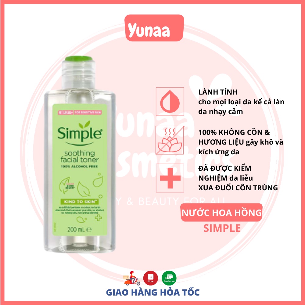 Nước hoa hồng Simple Kind to Skin Soothing Facial Toner 200ml - Yunaa Cosmetics