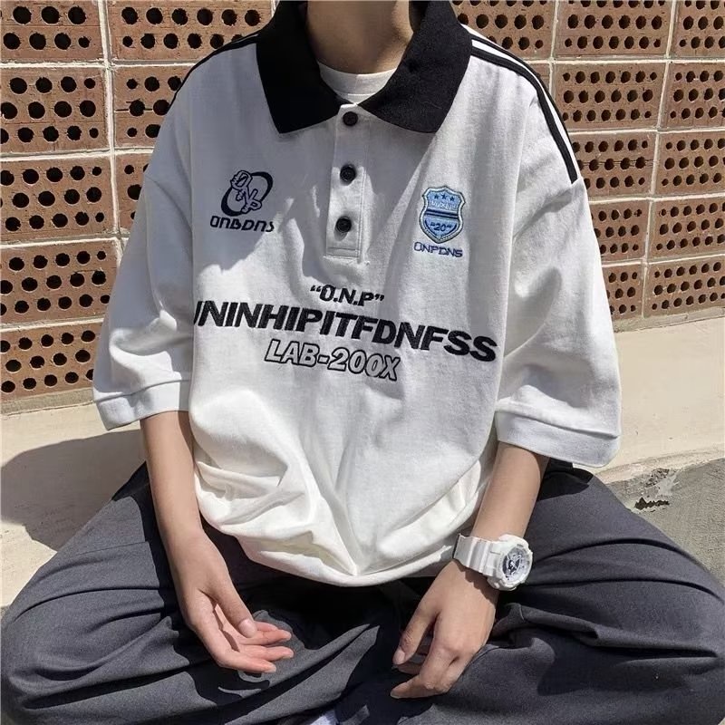 Áo polo Ngắn Tay Dáng Rộng In Chữ Phong Cách Mỹ Thời Trang Mùa Hè Cho Nam