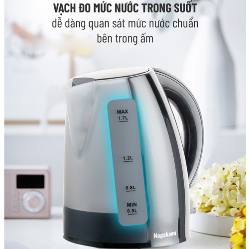 Bình Đun Siêu Tốc Nagakawa NAG0304  - Thân ruột nhựa PP cao cấp - Hàng mới