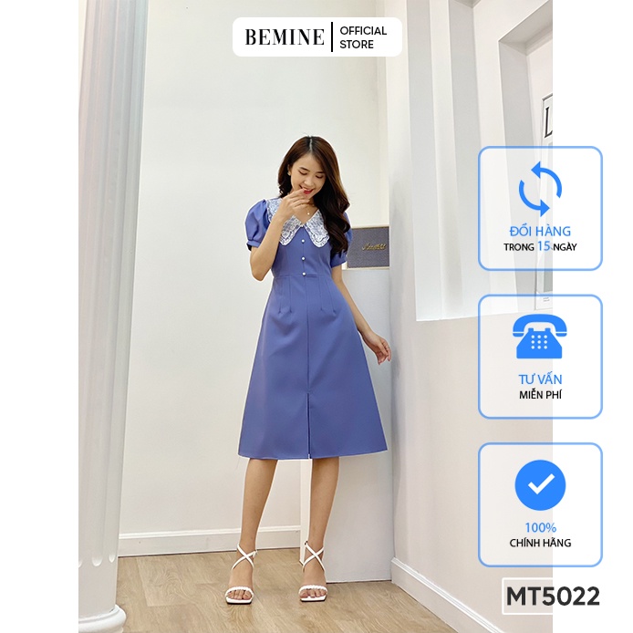 Đầm trơn cổ ren đính hạt BEMINE MT5022XANHLAM