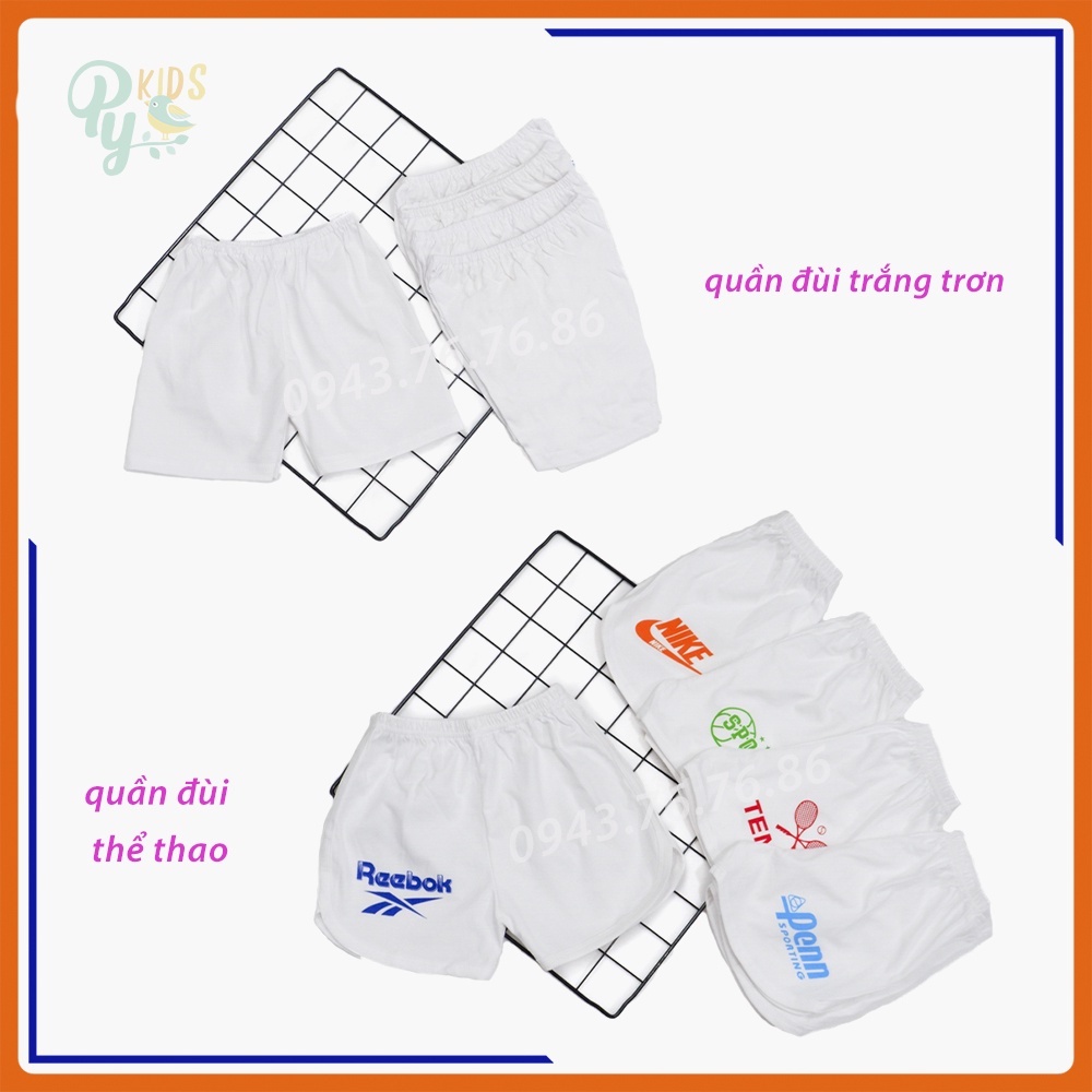 Quần đùi trắng trơn/ đùi thể thao cotton 100% thoải mái cho bé từ sơ sinh tới 20 kg