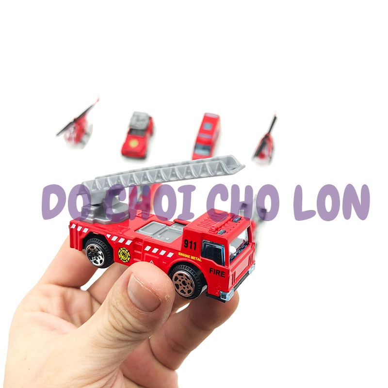 Hộp 8 xe cứu hỏa đồ chơi mô hình bằng sắt 1:64 G0388E