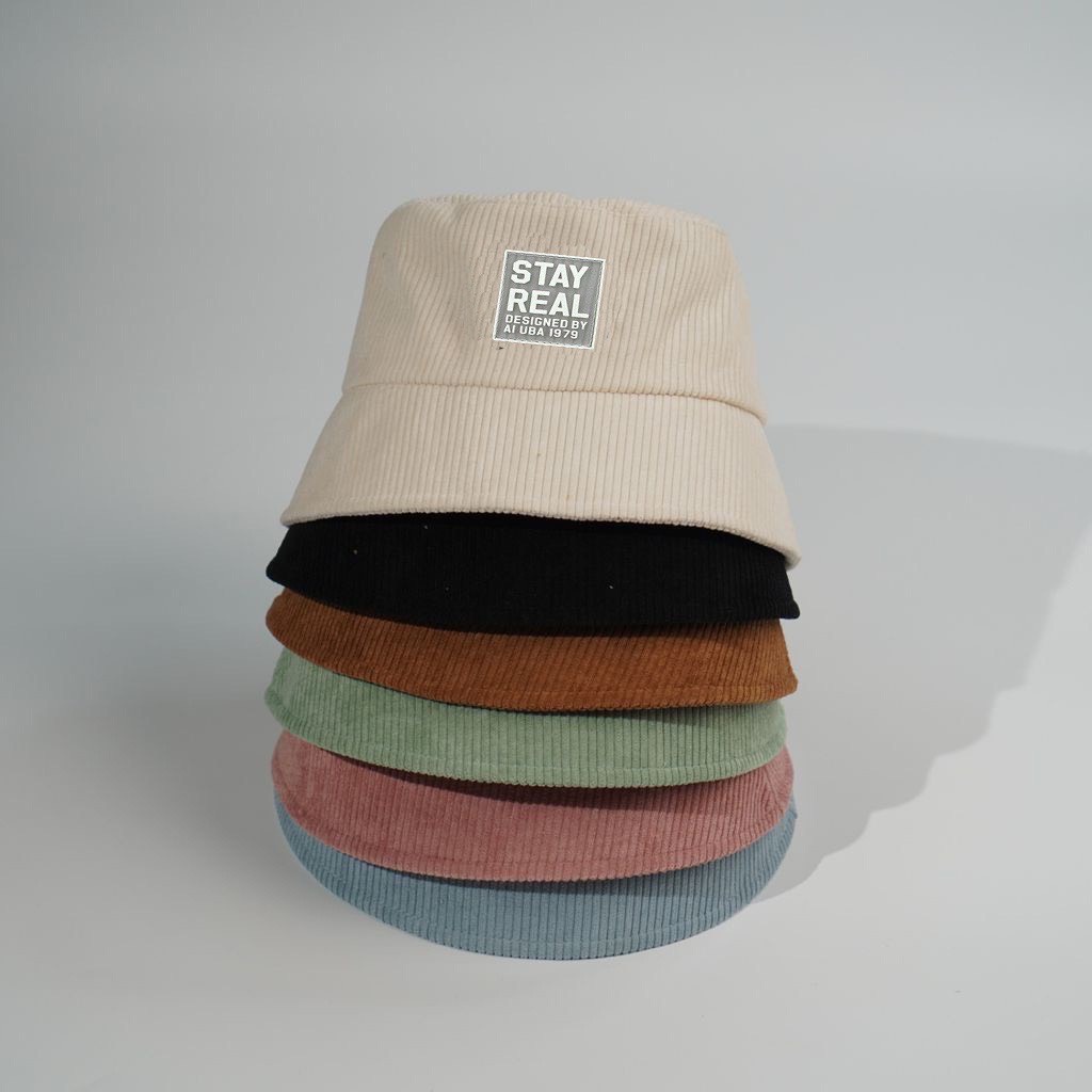 Mũ bucket vành cụp, nón tai bèo thêu tem STAY REAL chất nhung tăm cao cấp trơn nhiều màu unisex