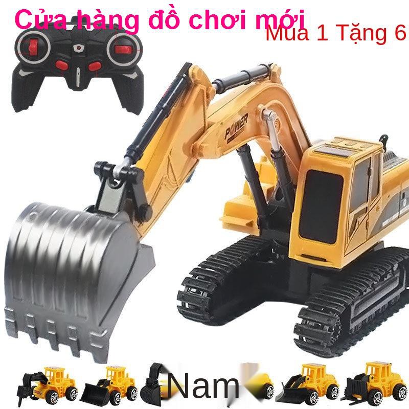 [miễn phí 6 xe kỹ thuật] máy xúc điều khiển từ xa hợp kim cho trẻ em đồ chơi ô tô cậu bé