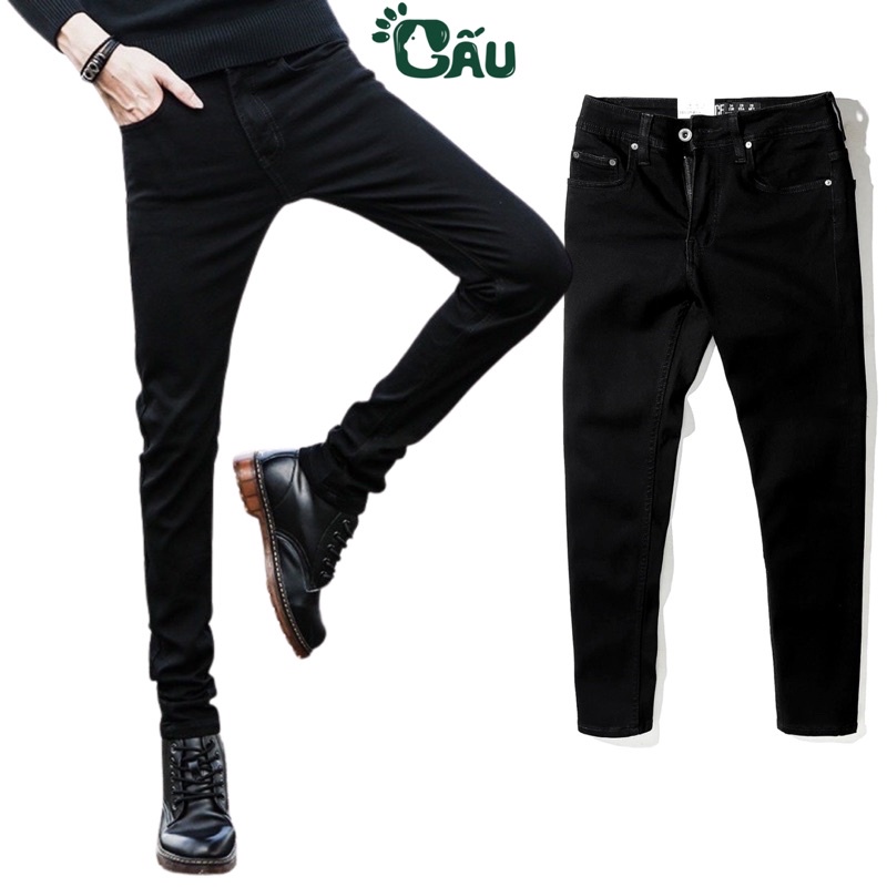 Quần jean nam đen Gấu 194 trơn & rách vải jeans bò cotton duck cao cấp mềm mịn, co dãn - form slim fit CAO CẤP