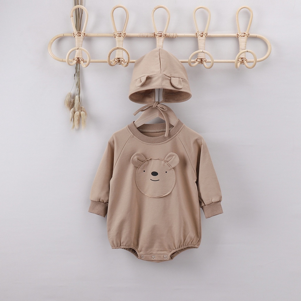 Bộ Áo Liền Quần Có Mũ Tai Gấu Dễ Thương Cho Bé