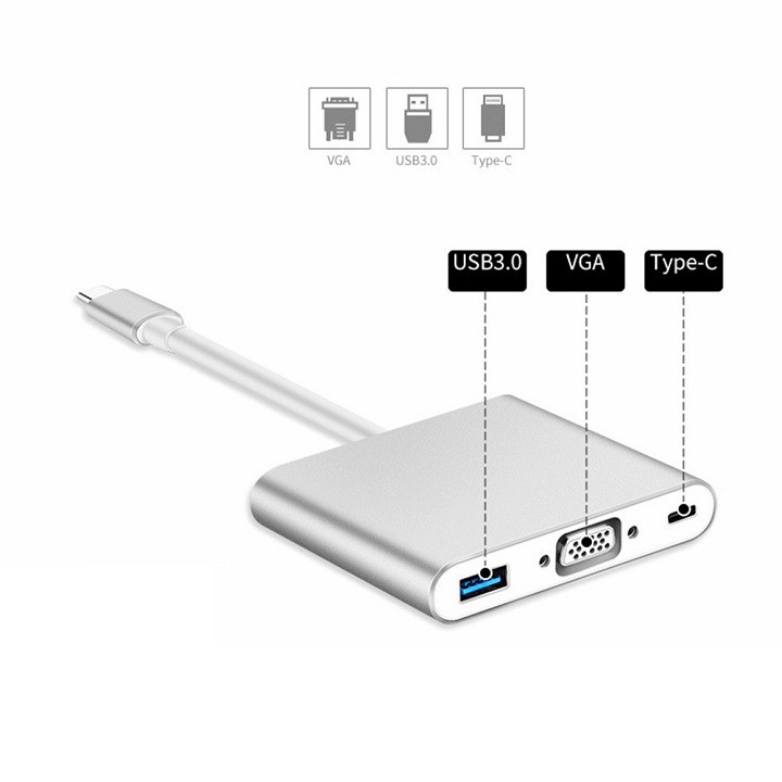 CÁP CHUYỂN TYPE C SANG USB 3.0 VGA ADAPTER TỪ LAPTOP, MÁY TÍNH BẢNG CỔNG TYPE C RA TV, MÁY CHIẾU CỔNG VGA