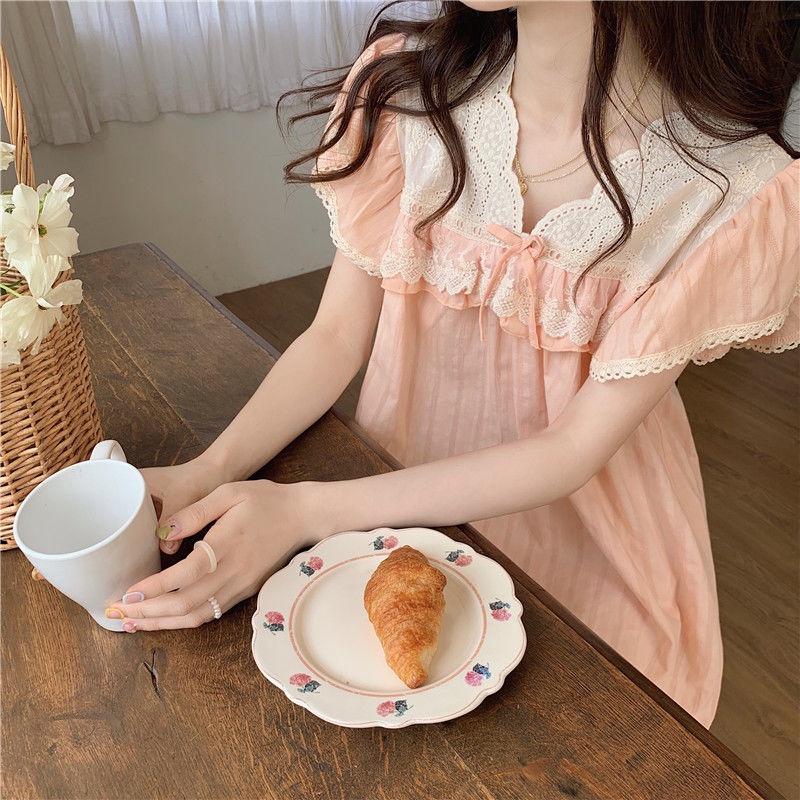 Đồ ngủ Dáng Dài Họa Tiết Sọc Caro Phong Cách Pháp Ngọt Ngào Thời Trang Mùa Hè Cho Nữ