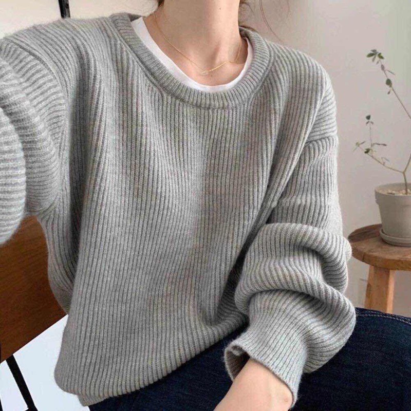 Áo len gân trơn kiểu dáng basic