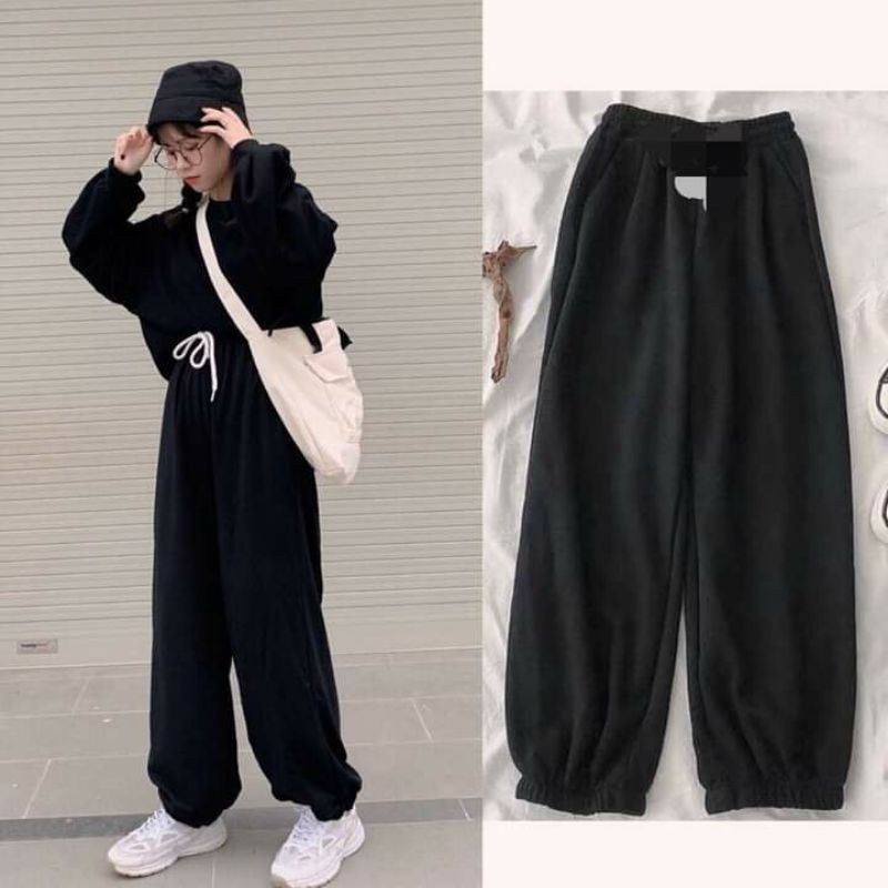 Quần ống rộng jogger nữ unisex giá rẻ vải thun chất da cá dày dặn nỉ dáng bomber mặc hè thu đông